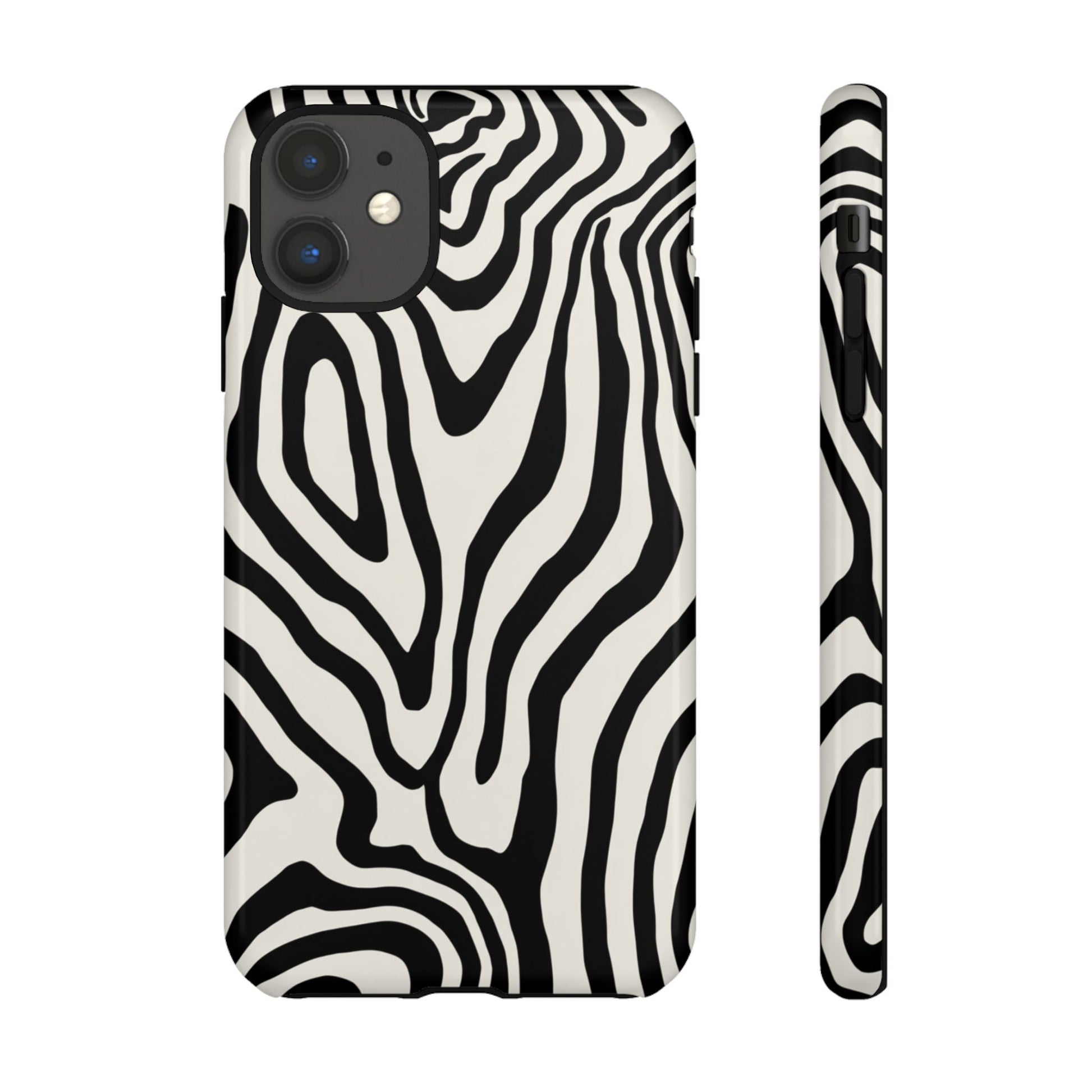 Statement zebra phone case - psychedelic black and white swirls with wireless charging support
