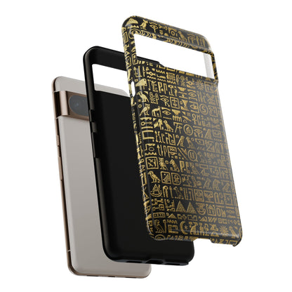 Funda resistente con jeroglíficos egipcios - Patrón de símbolos antiguos en negro y dorado para iPhone, Samsung Galaxy y Google Pixel