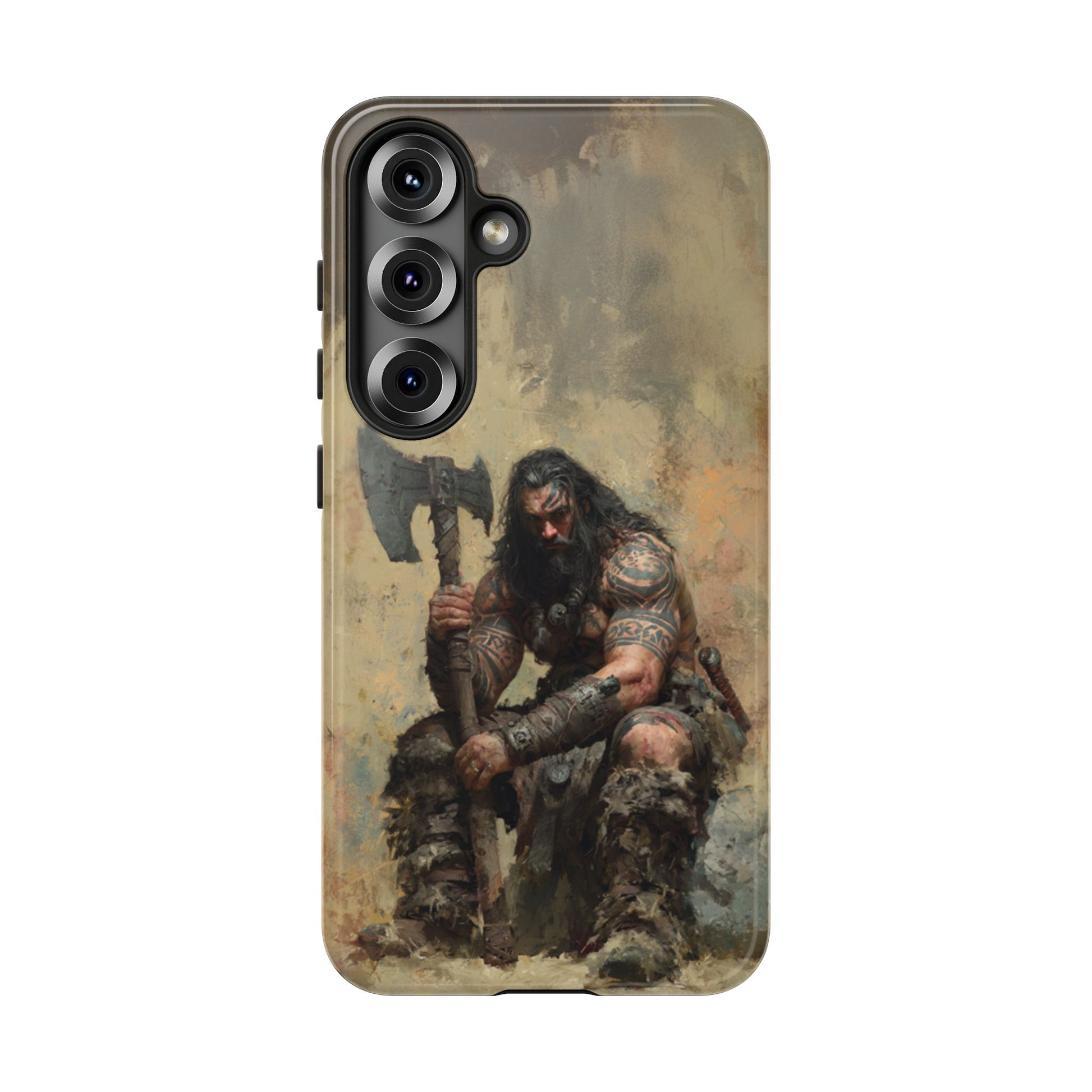 Battle-ready Viking phone case with axe warrior design
