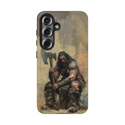 Battle-ready Viking phone case with axe warrior design
