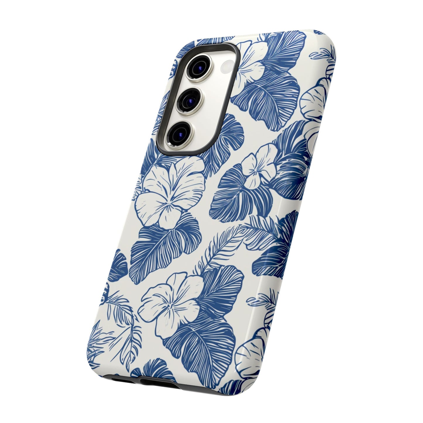 Flower lover gift idea blue hibiscus watercolor phone case compatible with iPhone 17 Samsung Galaxy S25 Google Pixel 9
