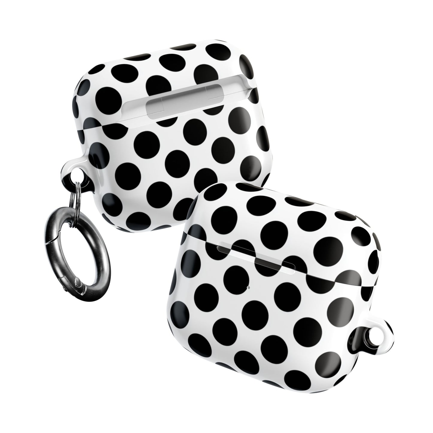 Black polka dot AirPods Gen 3 case – bold classic dots on white glossy hard shell cover

