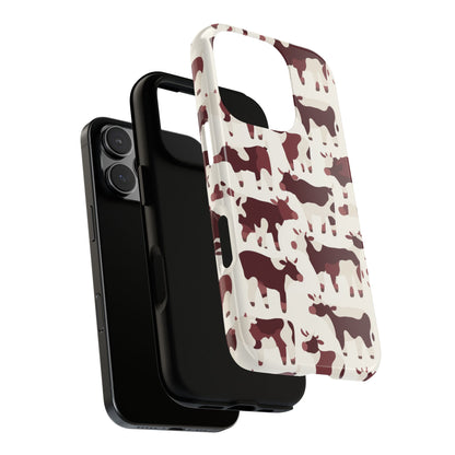 Farmhouse chic phone case featuring cream and wine cow silhouettes - Cozy countryside aesthetic with wireless charging support
