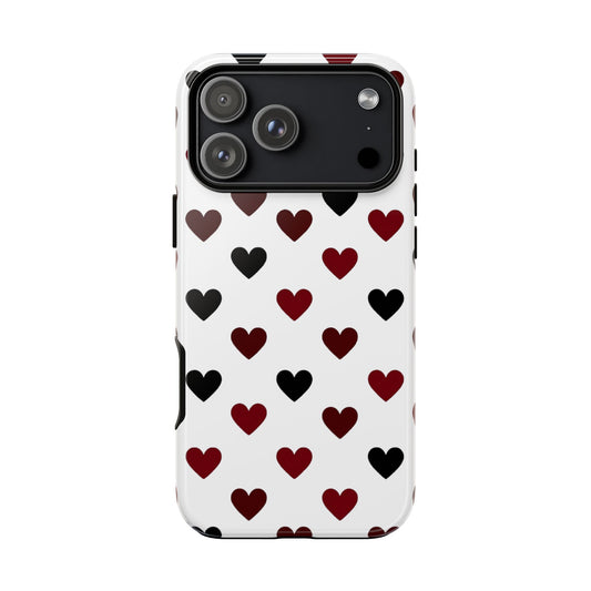 Heart Pattern Tough Phone Case - Red & Black Hearts Design Protective Cover for iPhone, Samsung Galaxy & Google Pixel