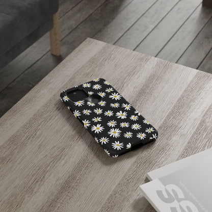 Coque de téléphone résistante à motif marguerites - Coque de protection florale noire pour iPhone, Samsung Galaxy et Google Pixel