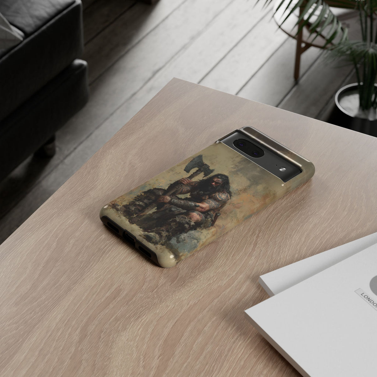 Wikinger Axt Krieger Handyhülle – Robuste nordische Fantasy Schlacht-abgenutzte Dual-Layer Schutzhülle für iPhone, Samsung Galaxy & Google Pixel