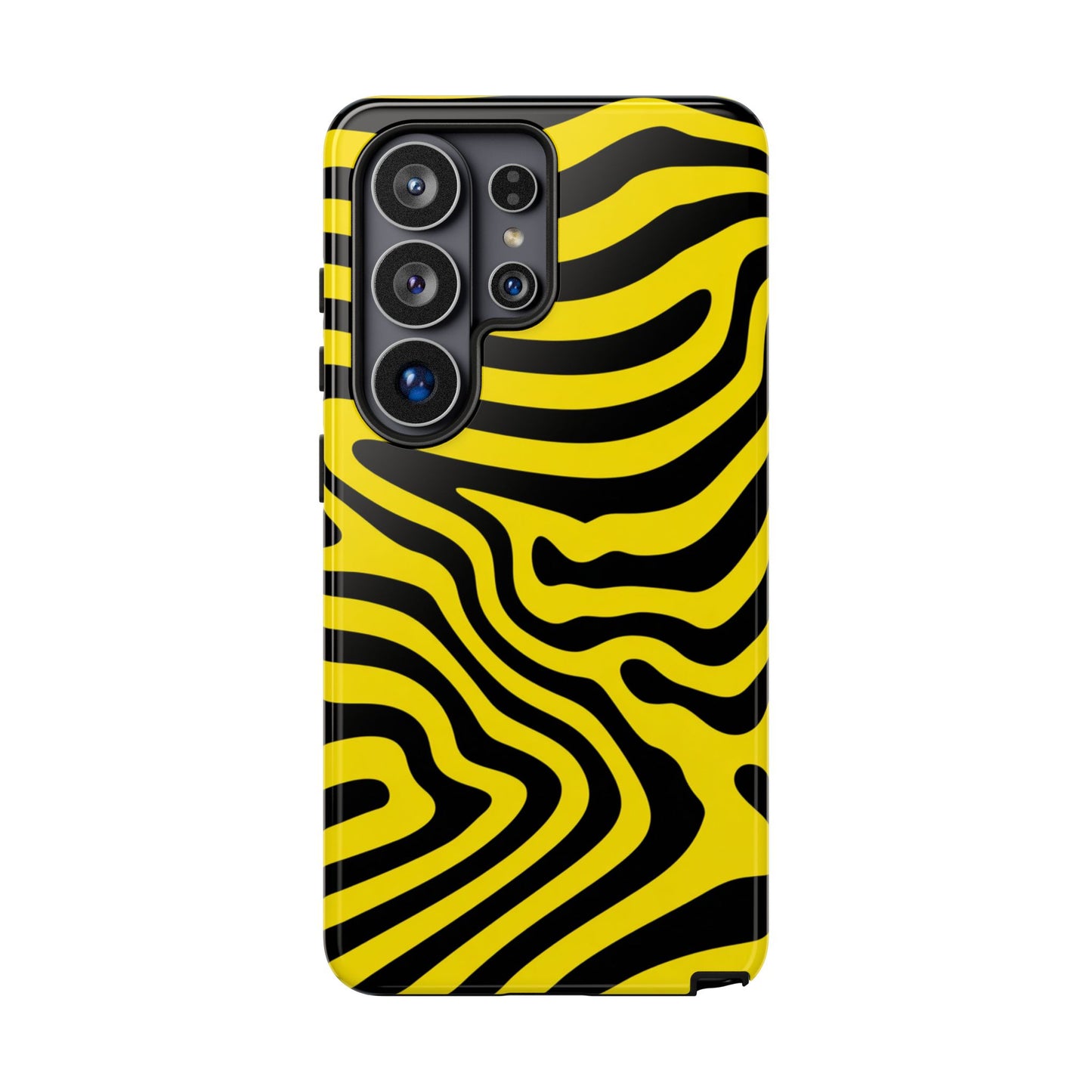 Robuste Handyhülle mit Op-Art-Wellenlinien – psychedelisches gelb-schwarzes Groovy-Muster für iPhone, Samsung Galaxy & Google Pixel