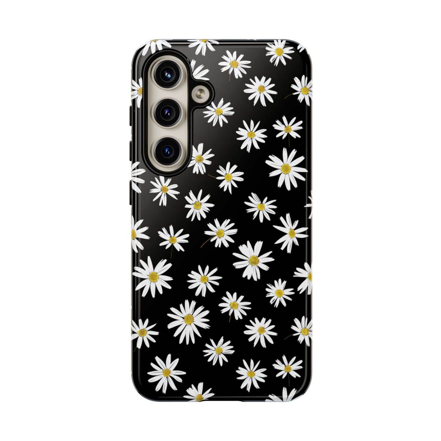 Coque de téléphone résistante à motif marguerites - Coque de protection florale noire pour iPhone, Samsung Galaxy et Google Pixel