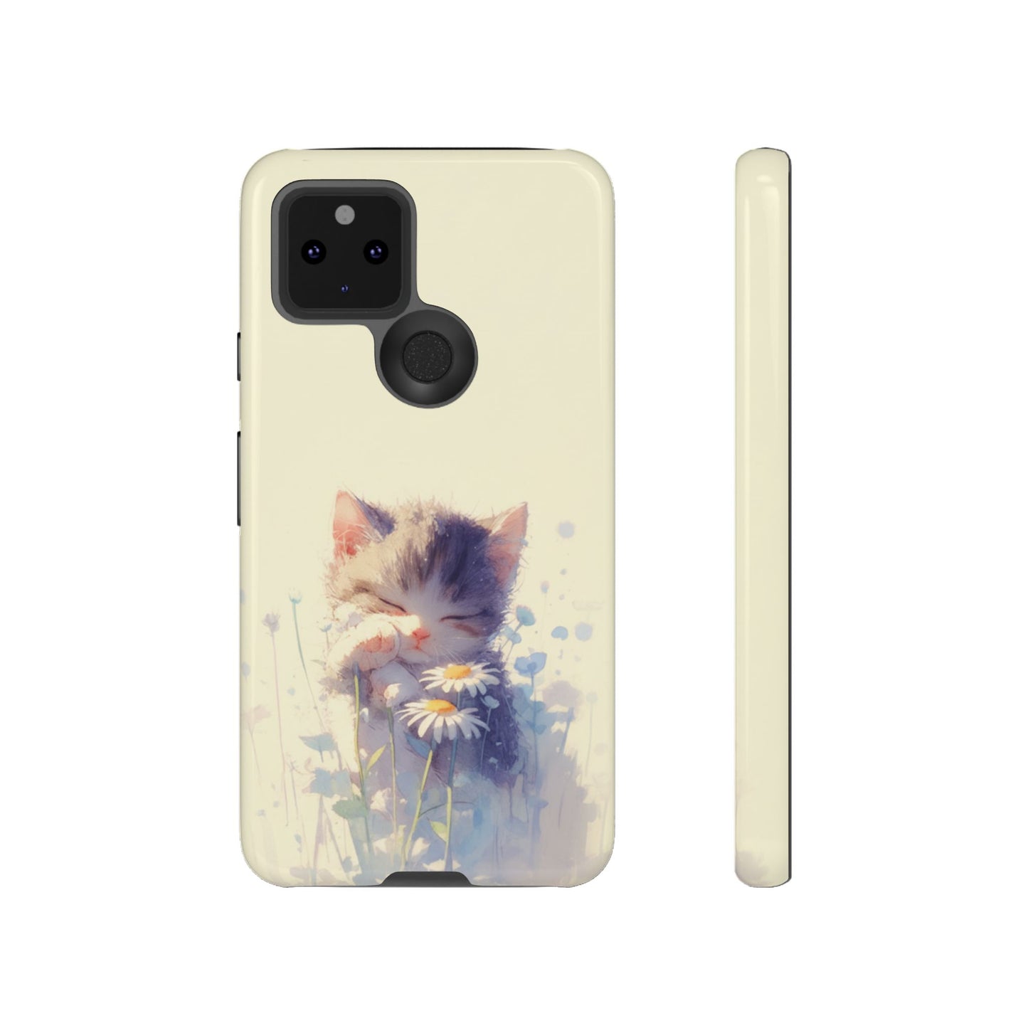 Adorable kitten floral phone case in soft cream and pastel tones - premium protective cover for iPhone and Samsung Galaxy
