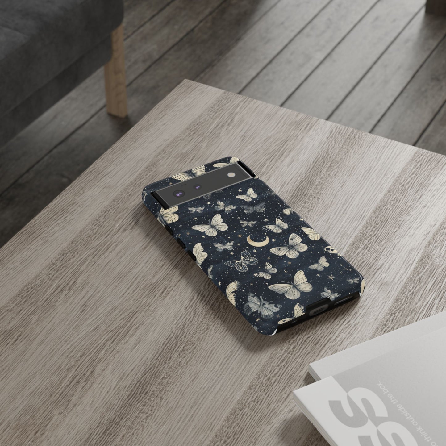 Funda protectora resistente con diseño de mariposa y luna - Diseño floral de cielo nocturno para iPhone, Samsung Galaxy y Google Pixel