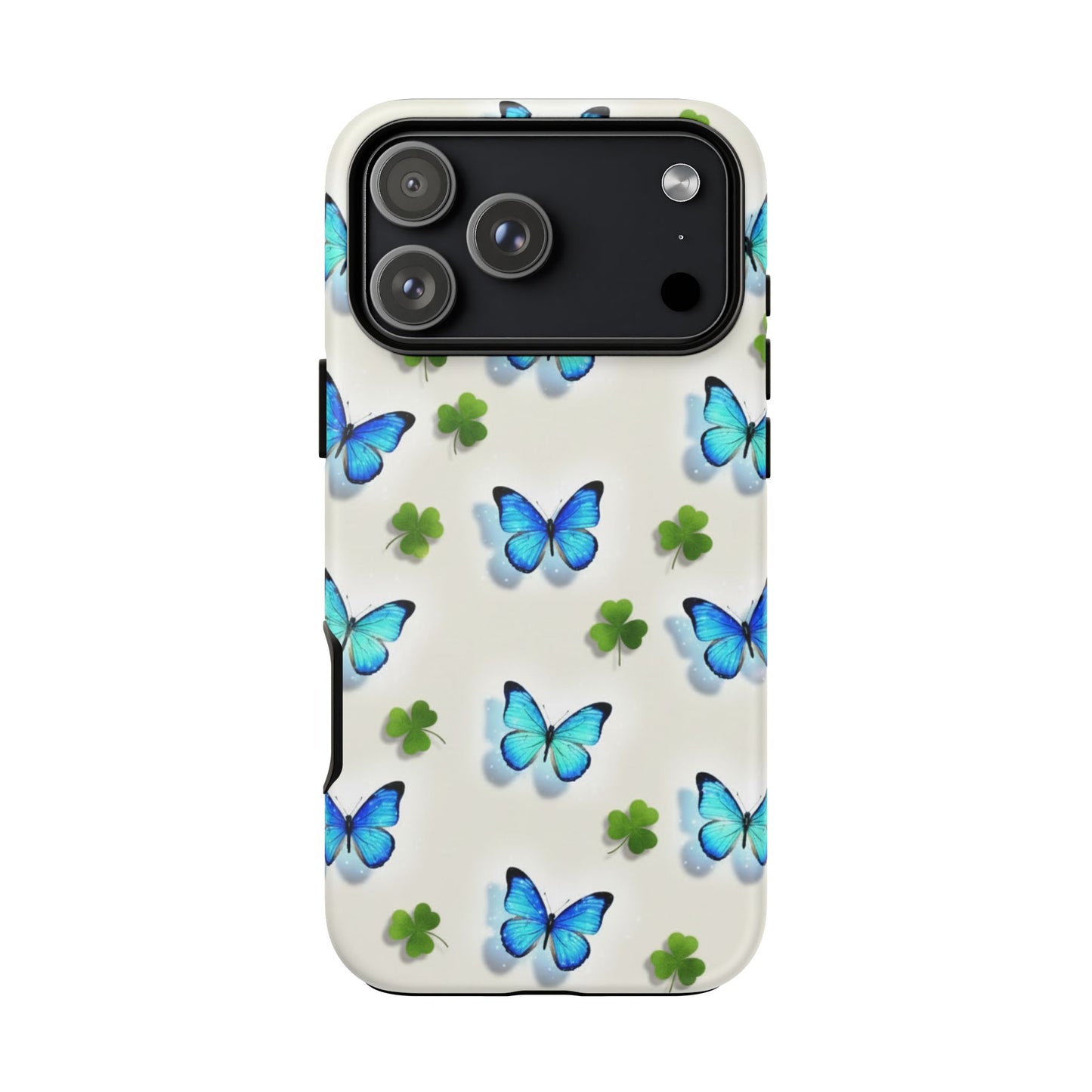 Schutzhülle für iPhone, Samsung Galaxy & Google Pixel mit Schmetterlings- & Glücksklee-Motiv — Robuste Schutzhülle mit blauem Schmetterlingsmuster