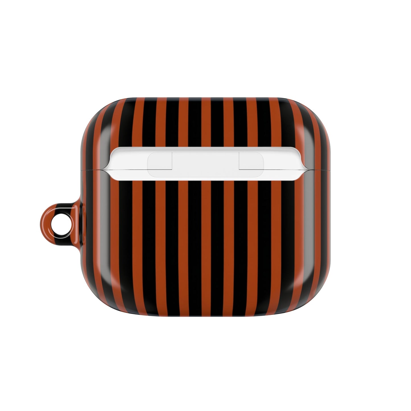 Gestreifte orange-schwarze AirPod-Hülle – Schutzhülle im Halloween-Stil