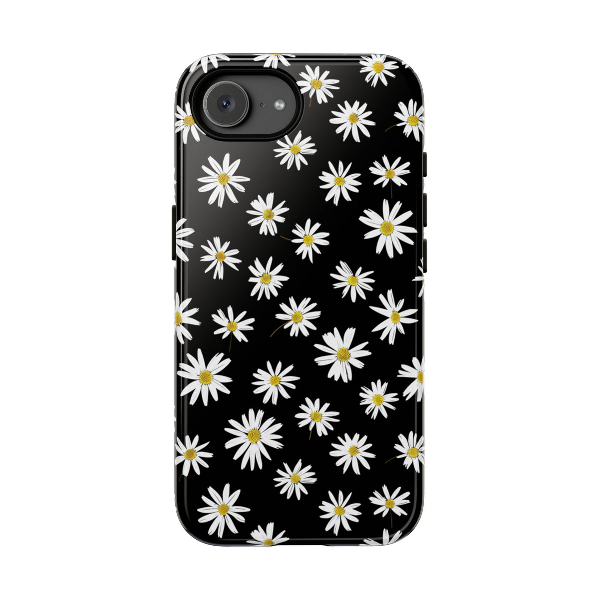 Coque de téléphone résistante à motif marguerites - Coque de protection florale noire pour iPhone, Samsung Galaxy et Google Pixel