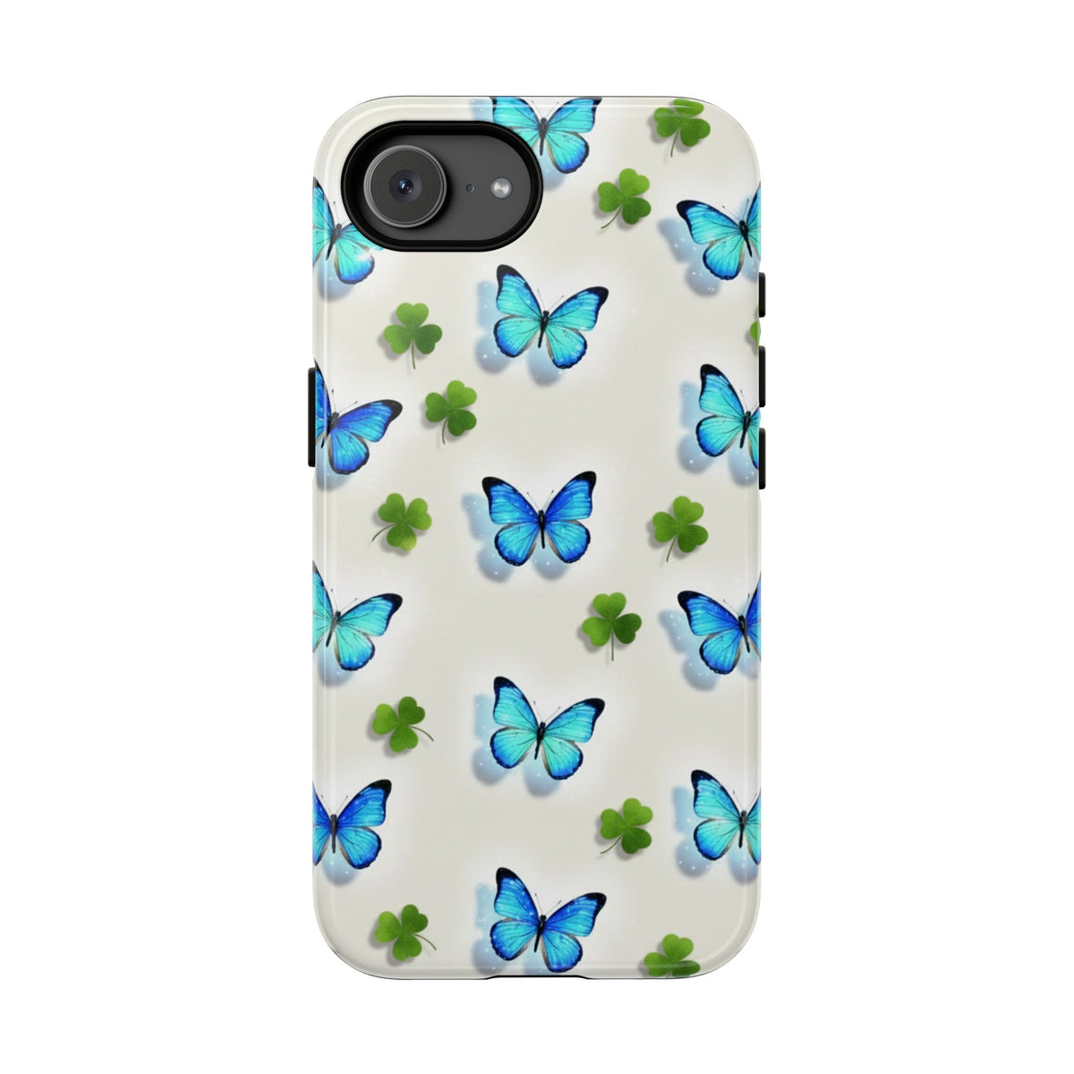 Schutzhülle für iPhone, Samsung Galaxy & Google Pixel mit Schmetterlings- & Glücksklee-Motiv — Robuste Schutzhülle mit blauem Schmetterlingsmuster