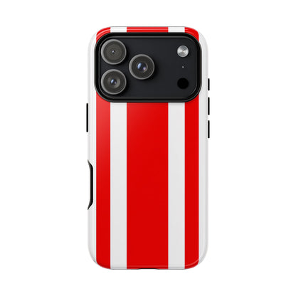 Red and white racing stripes pattern phone case compatible with iPhone 17 16 15 14 Samsung Galaxy Google Pixel
