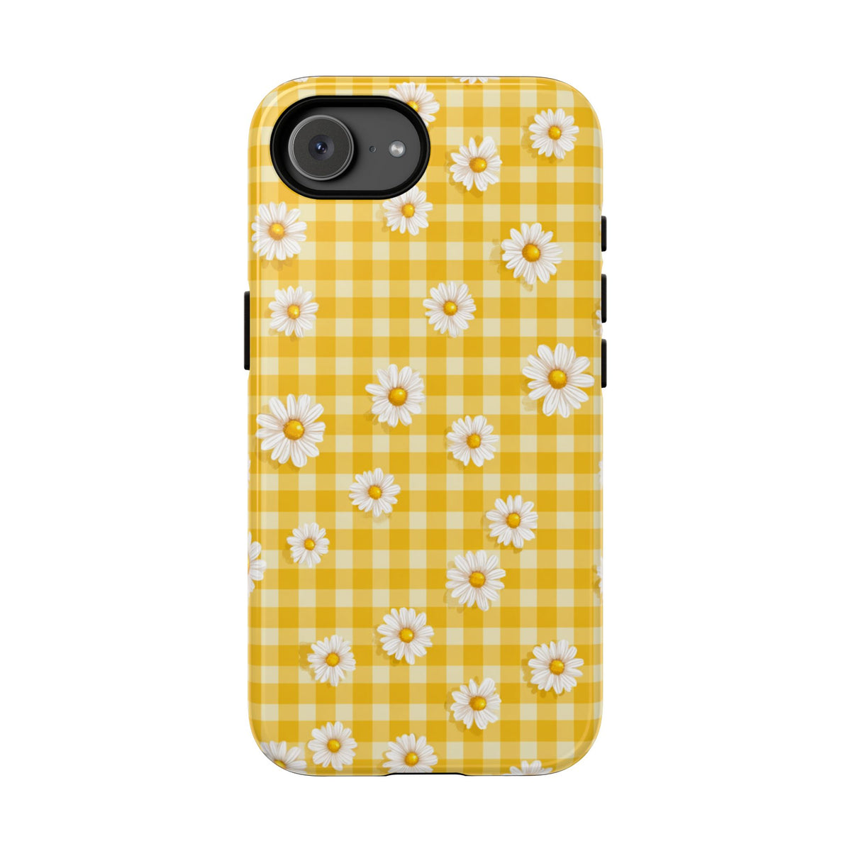 Coque de téléphone résistante à carreaux vichy Daisy - Coque de protection florale jaune style cottagecore pour iPhone, Samsung Galaxy et Google Pixel