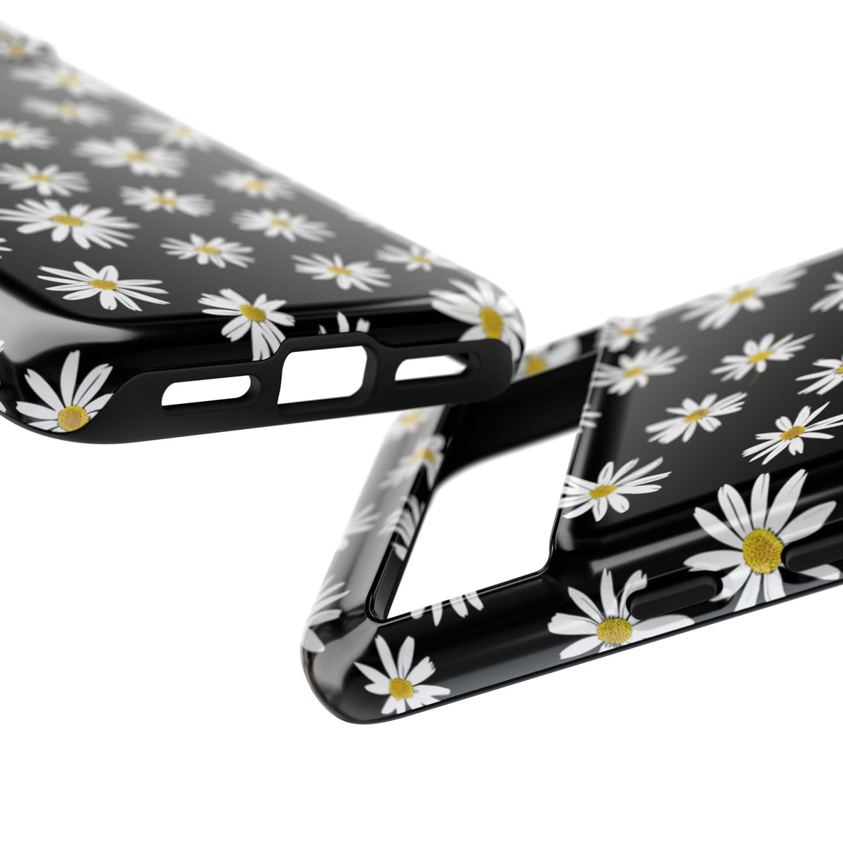 Coque de téléphone résistante à motif marguerites - Coque de protection florale noire pour iPhone, Samsung Galaxy et Google Pixel