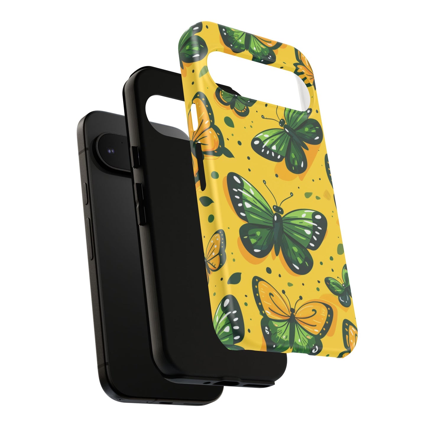 Green Butterflies Tough Phone Case - Yellow Cartoon Design Protective Cover for iPhone, Samsung Galaxy & Google Pixel