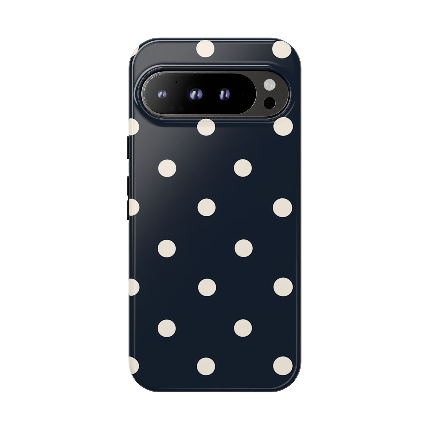 Robuste Handyhülle mit dunkelblauen Punkten – Retro-Vintage-Muster-Cover für iPhone, Samsung Galaxy & Google Pixel