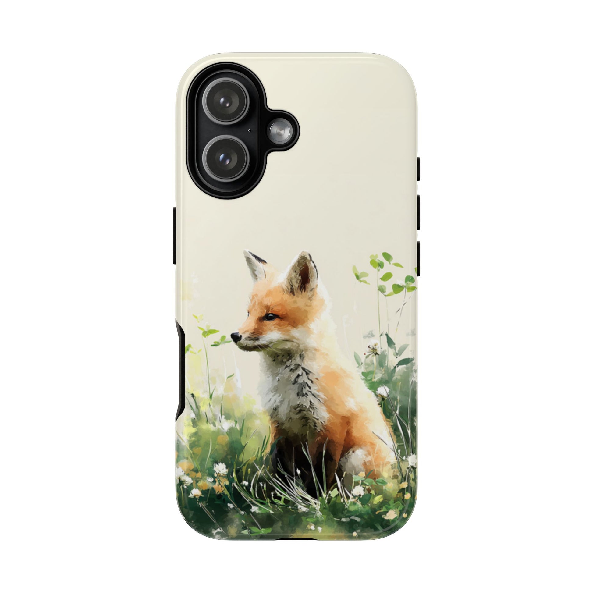 Fox in Wildflower tough phone case showing shock absorption protection
