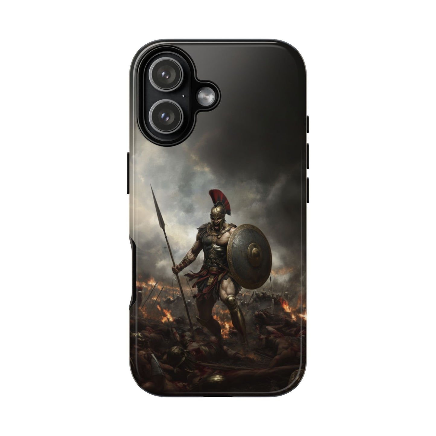 Spartan Warrior Tough Phone Case - Protective Cover with Bronze Armor Artwork
