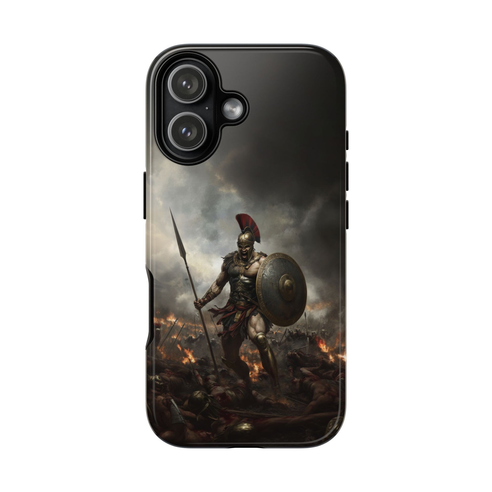 Spartan Warrior Tough Phone Case - Protective Cover with Bronze Armor Artwork
