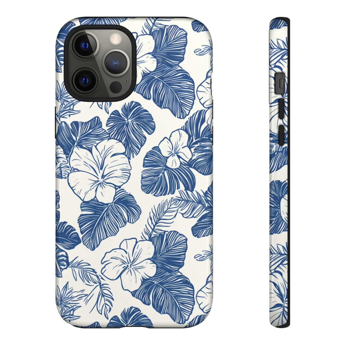 Coque de téléphone résistante à motif hibiscus bleu - Coque de protection à motif floral aquarelle pour iPhone, Samsung Galaxy et Google Pixel