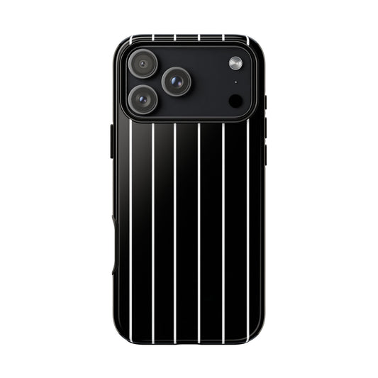 Black pinstripe tough case for iPhone 17 Pro Max – slim elegant stripe dual-layer protective cover
