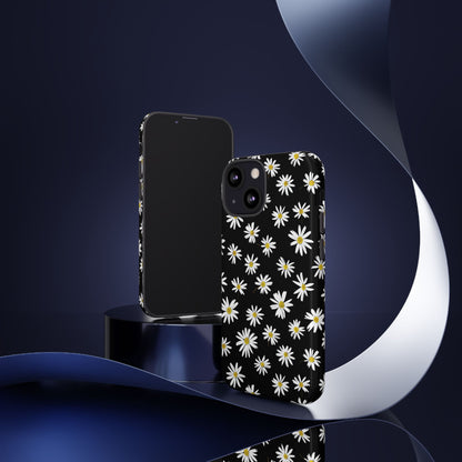 Coque de téléphone résistante à motif marguerites - Coque de protection florale noire pour iPhone, Samsung Galaxy et Google Pixel
