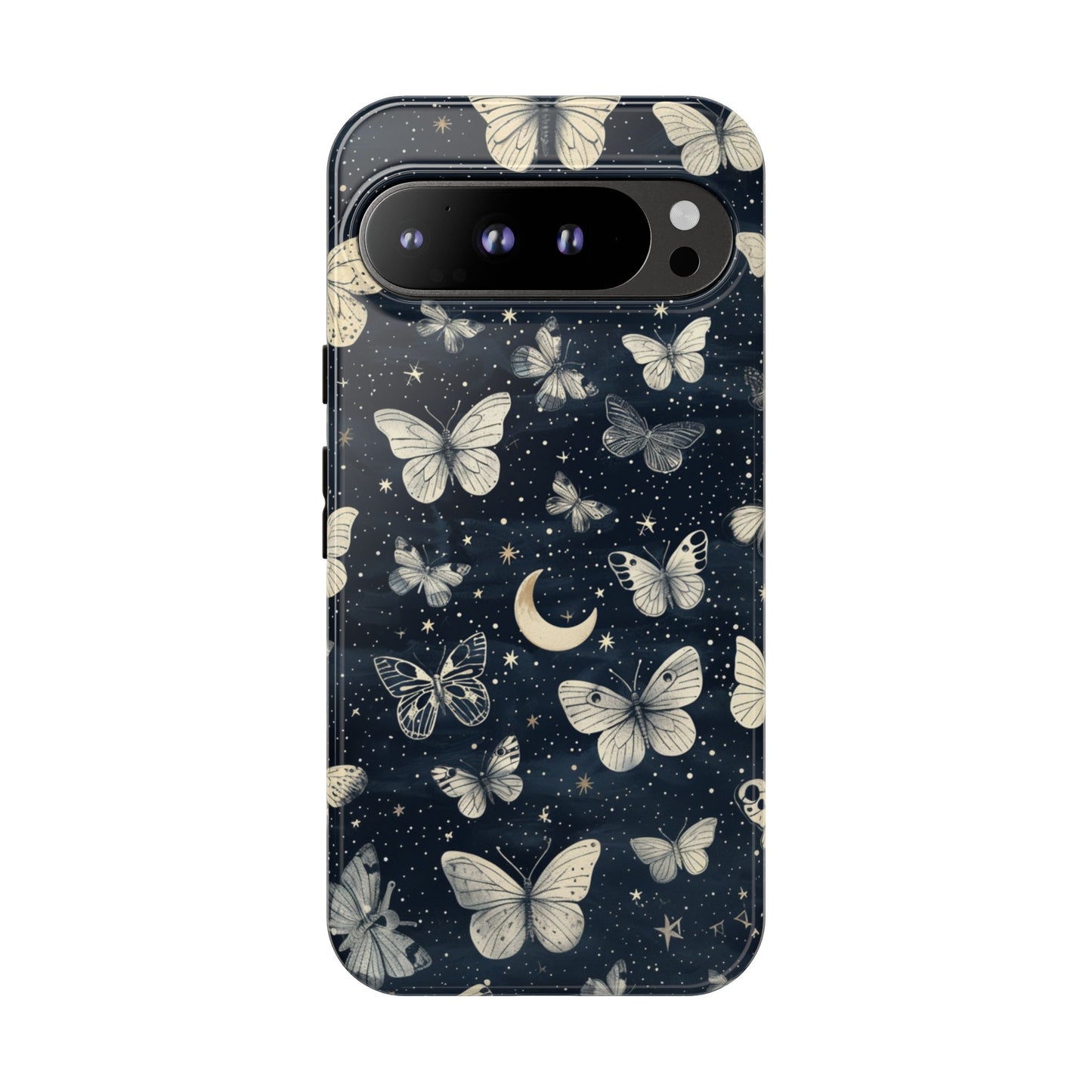 Schmetterling-Mond Robuste Handyhülle - Blumige Schutzhülle mit Nachthimmel-Design für iPhone, Samsung Galaxy & Google Pixel
