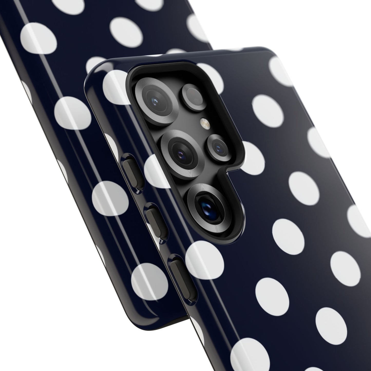 Robuste Marineblaue Polka-Dot Handyhülle – Klassische Schutzhülle mit weißen Punkten für iPhone, Samsung Galaxy & Google Pixel