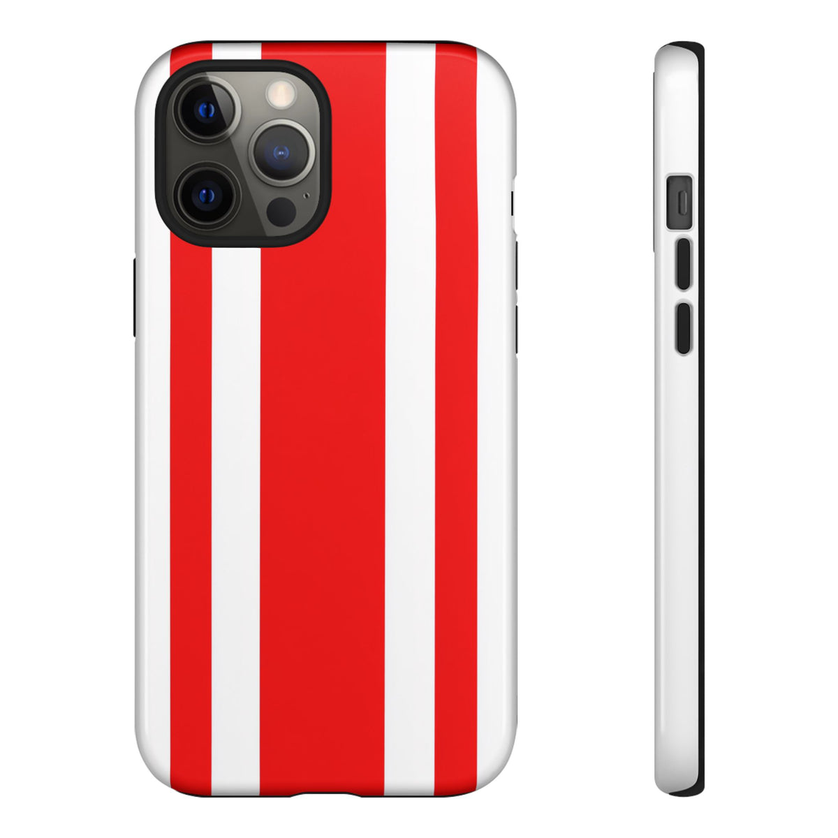 Coque de téléphone résistante à rayures rouges et blanches style course automobile - Motif à rayures verticales audacieuses pour iPhone, Samsung Galaxy et Google Pixel