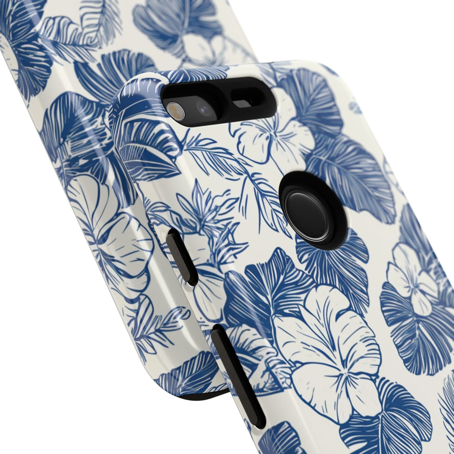 Coastal watercolor hibiscus phone case with botanical art pattern and wireless charging compatibility
