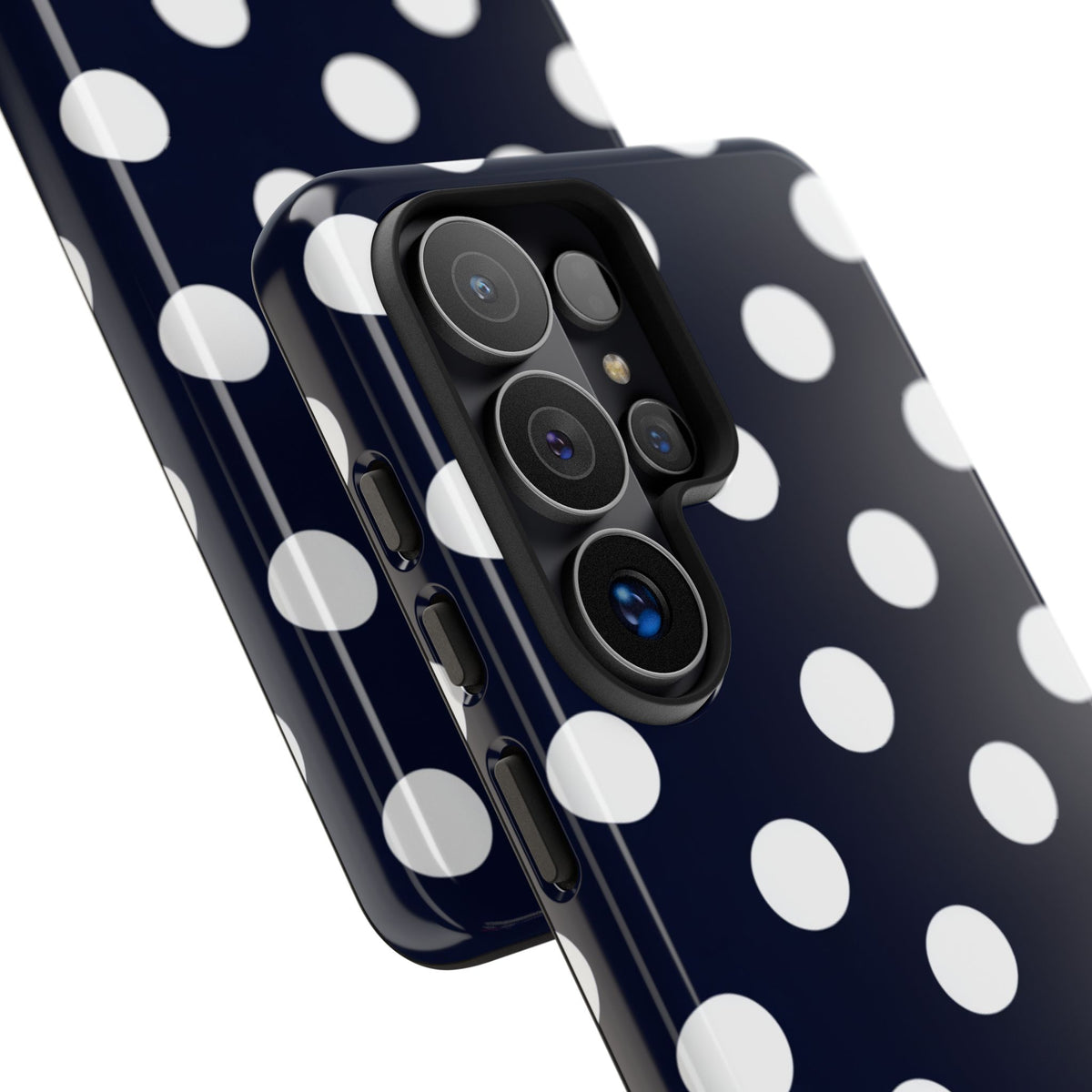 Robuste Marineblaue Polka-Dot Handyhülle – Klassische Schutzhülle mit weißen Punkten für iPhone, Samsung Galaxy & Google Pixel