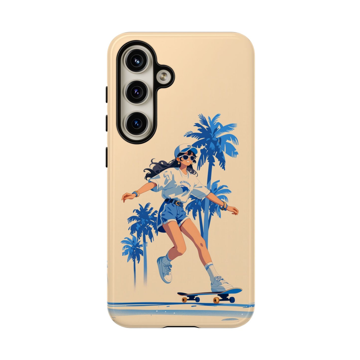 Retro skateboard tough phone case - Dreamy palm tree design with full-wrap artwork and impact resistance
