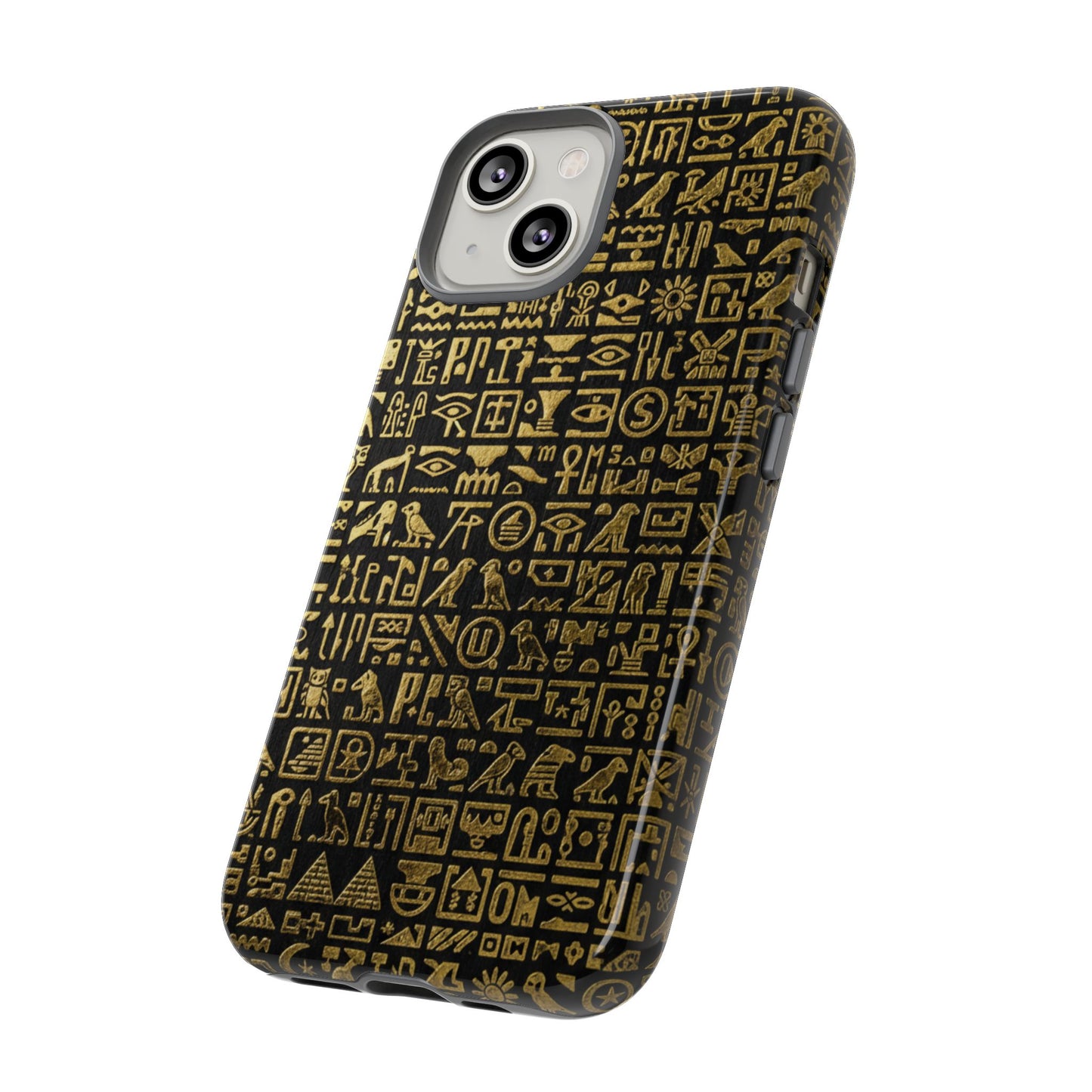 Ägyptische Hieroglyphen-Handyhülle – Schwarz-goldenes antikes Symbolmuster für iPhone, Samsung Galaxy & Google Pixel