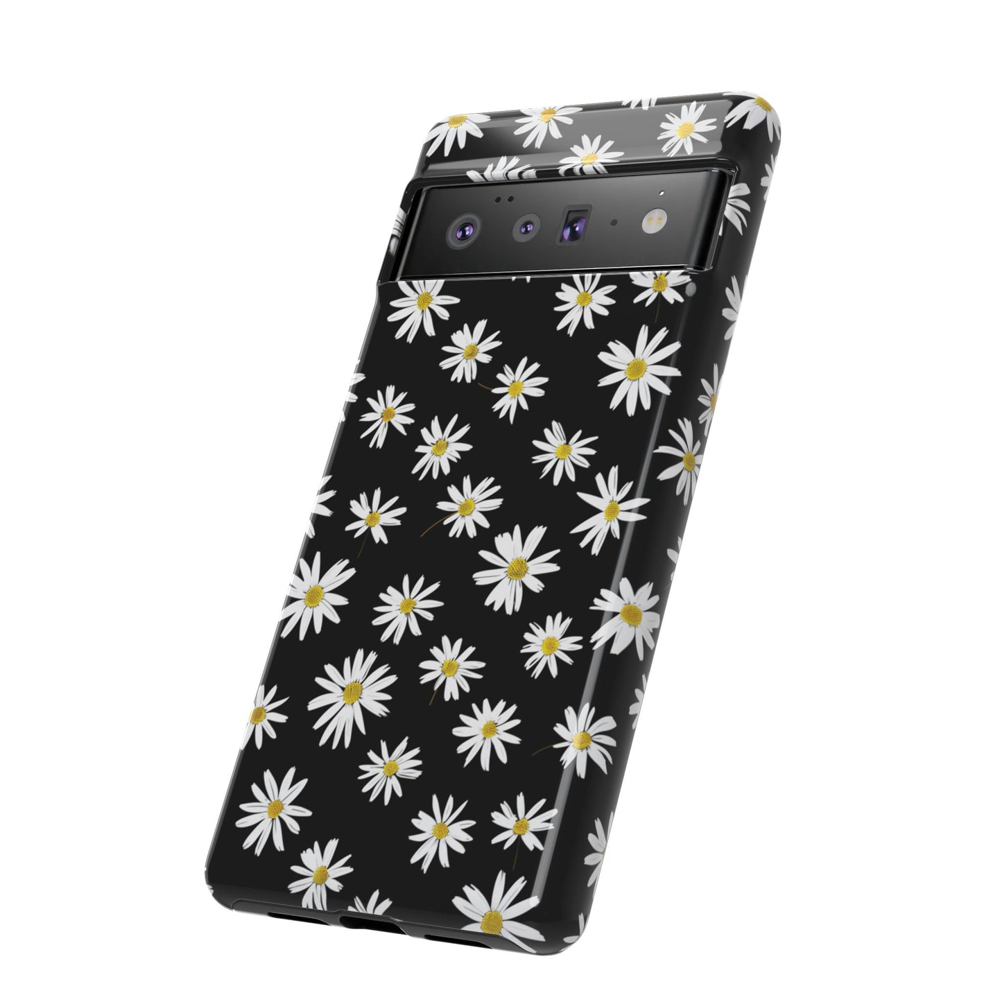 Handyhülle mit Gänseblümchenmuster – schwarze florale Schutzhülle für iPhone, Samsung Galaxy & Google Pixel
