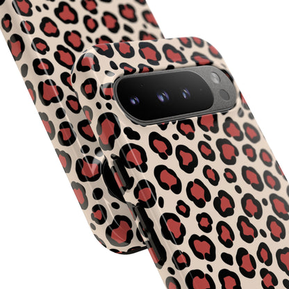 Animal print protective phone case with pink cream background and black spots pattern
