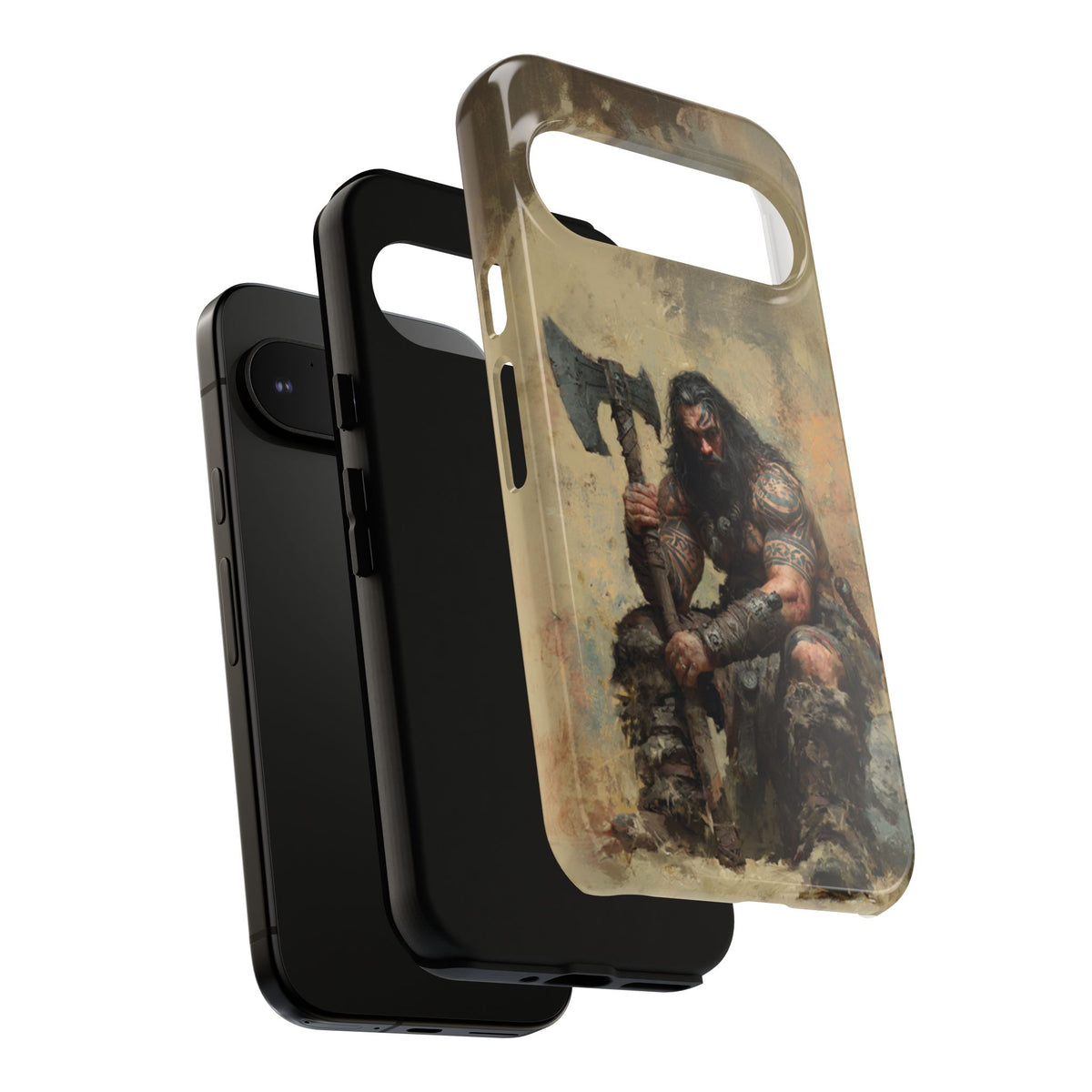 Wikinger Axt Krieger Handyhülle – Robuste nordische Fantasy Schlacht-abgenutzte Dual-Layer Schutzhülle für iPhone, Samsung Galaxy & Google Pixel