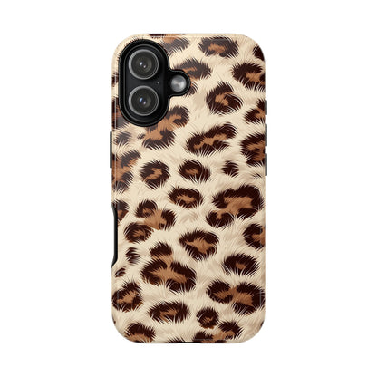 Leopard print phone case with faux fur texture - protective tough case for iPhone
