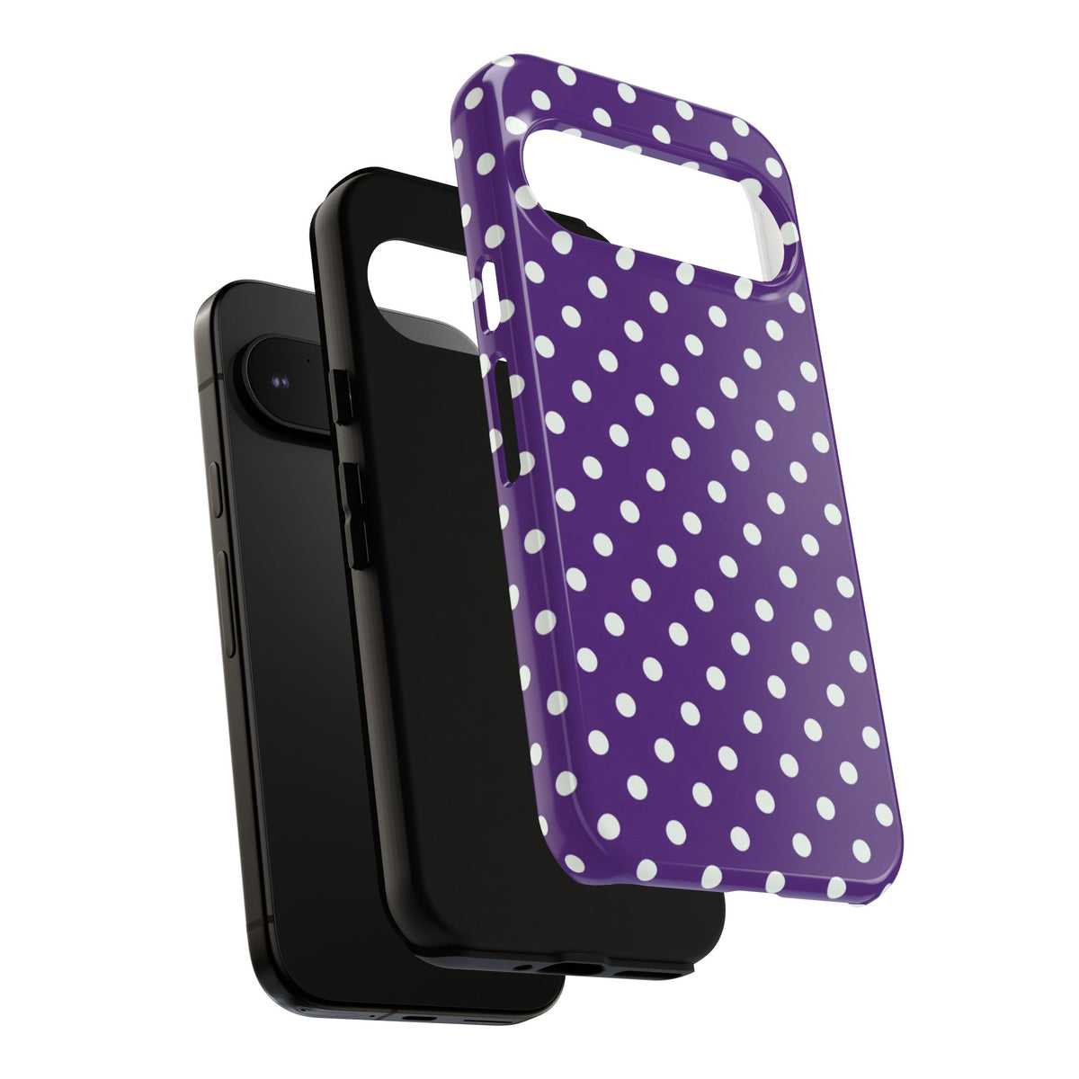 Coque de téléphone résistante à pois violets - Coque de protection rétro à pois violets pour iPhone, Samsung Galaxy et Google Pixel