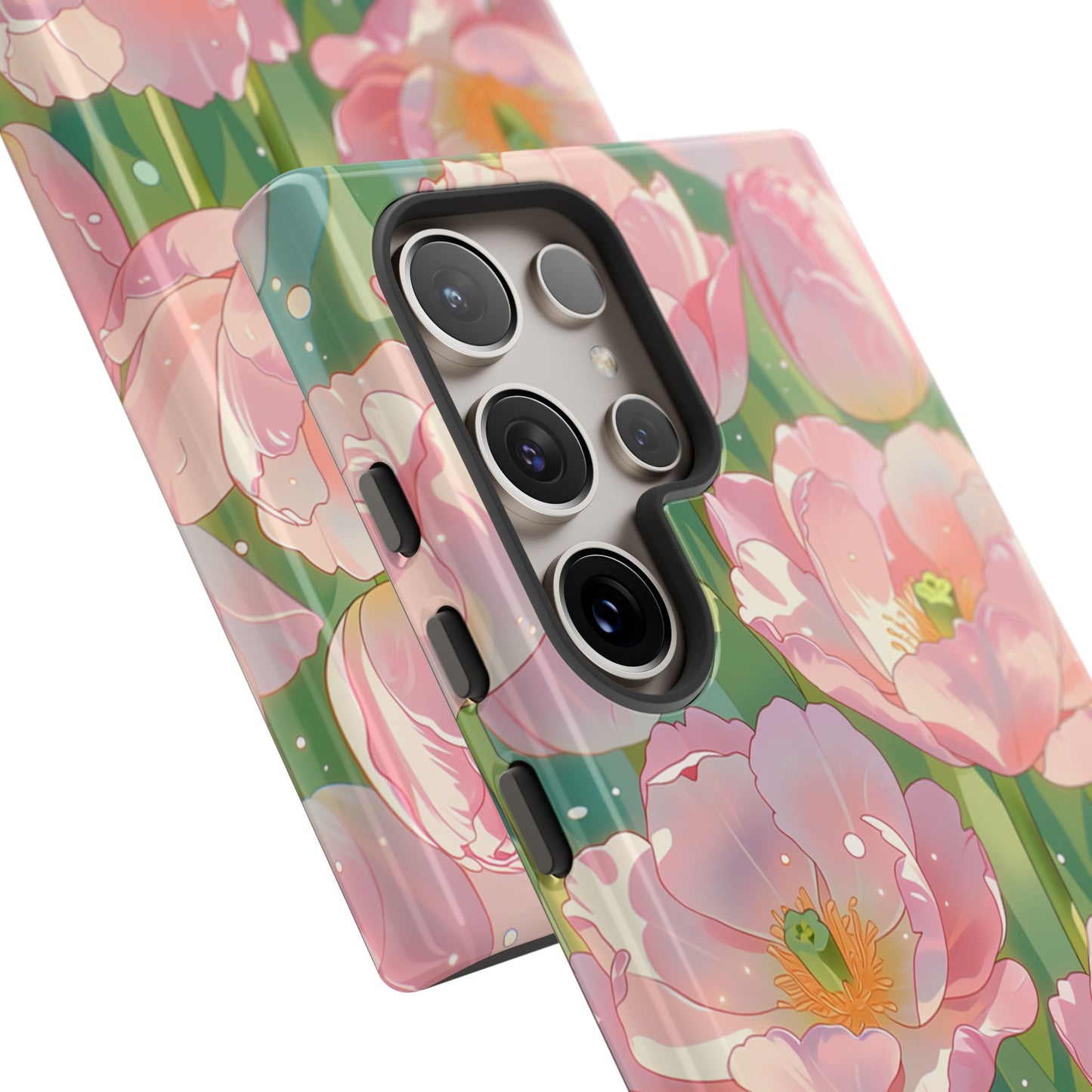 Floral Tulip Tough Phone Case - Pink Spring Blossom Watercolor Pattern Cover for iPhone, Samsung Galaxy & Google Pixel