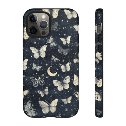 Funda protectora resistente con diseño de mariposa y luna - Diseño floral de cielo nocturno para iPhone, Samsung Galaxy y Google Pixel