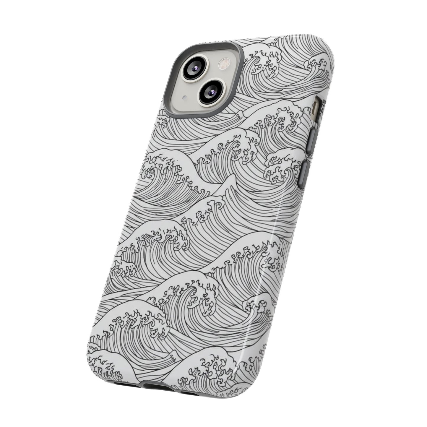 Hokusai wave phone case with gray and white ocean pattern

