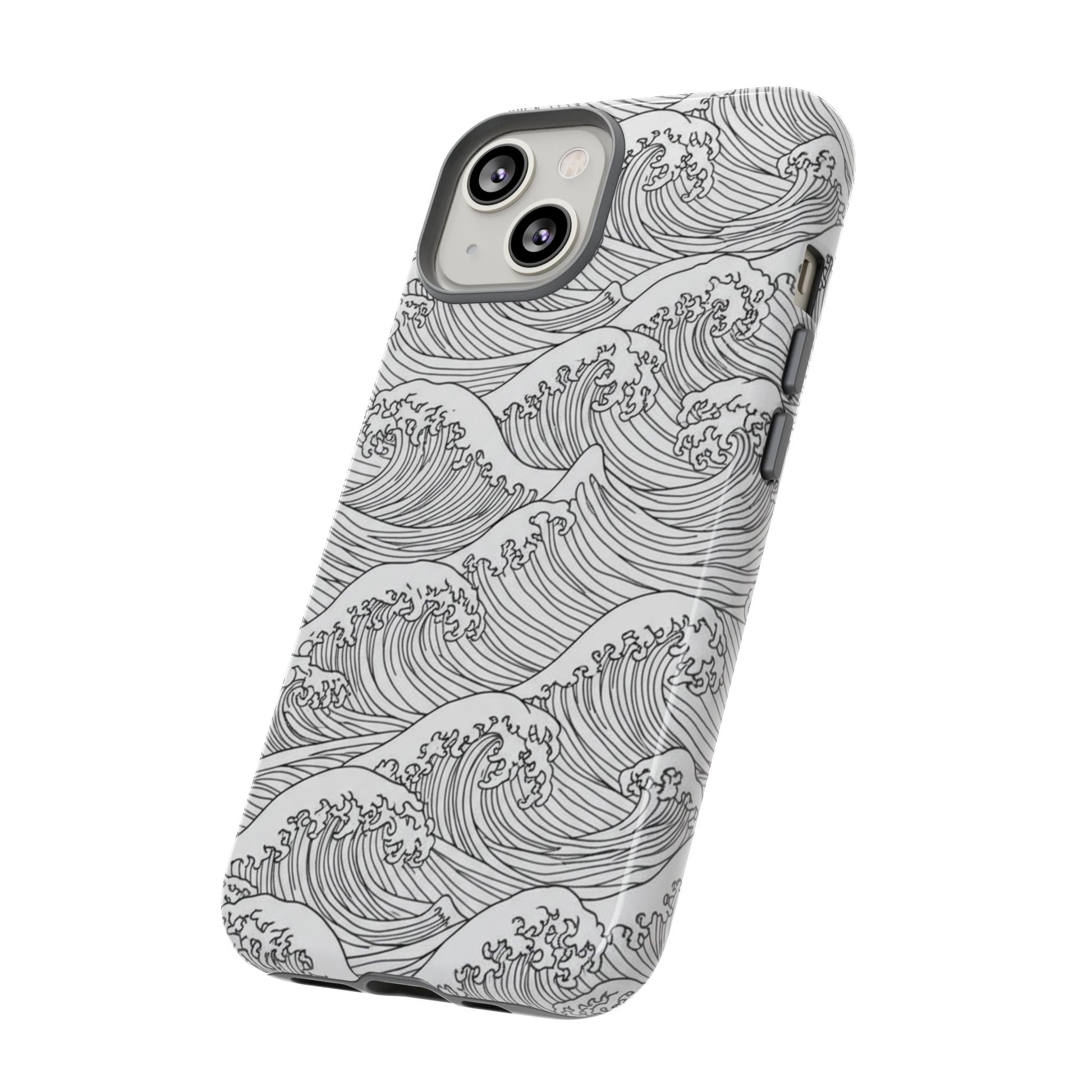 Hokusai wave phone case with gray and white ocean pattern
