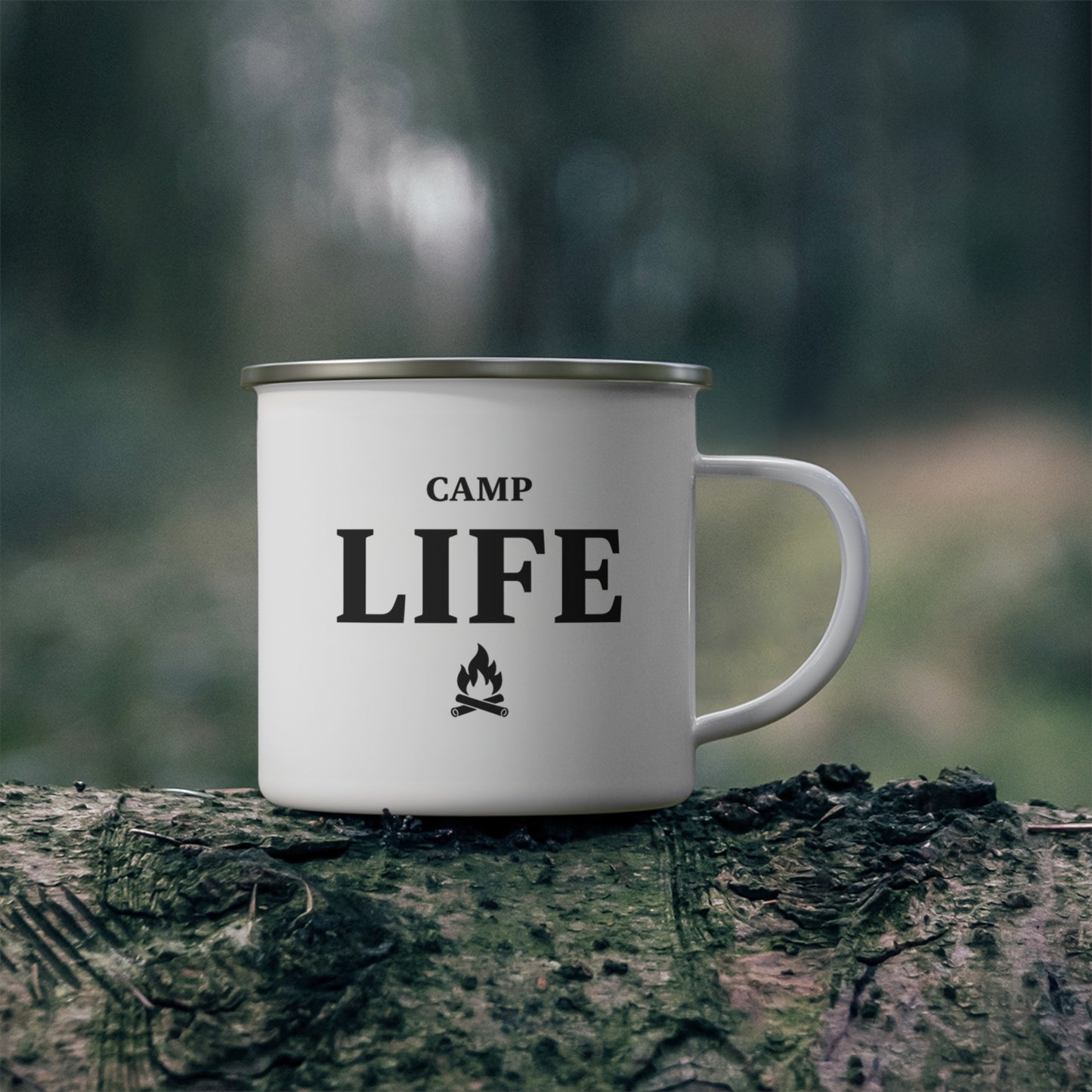 Emaille-Campingtasse „Camp Life“ – Retro-Lagerfeuer-Kaffeetasse für draußen