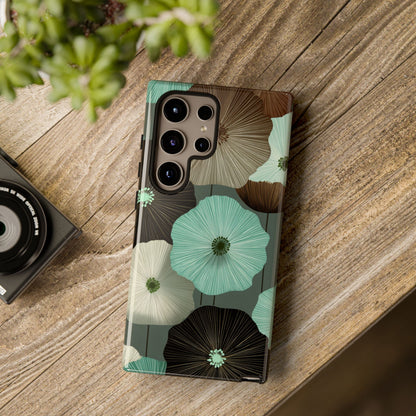 Floral Tough Phone Case - Teal & Brown Poppy Protective Cover for iPhone, Samsung Galaxy & Google Pixel