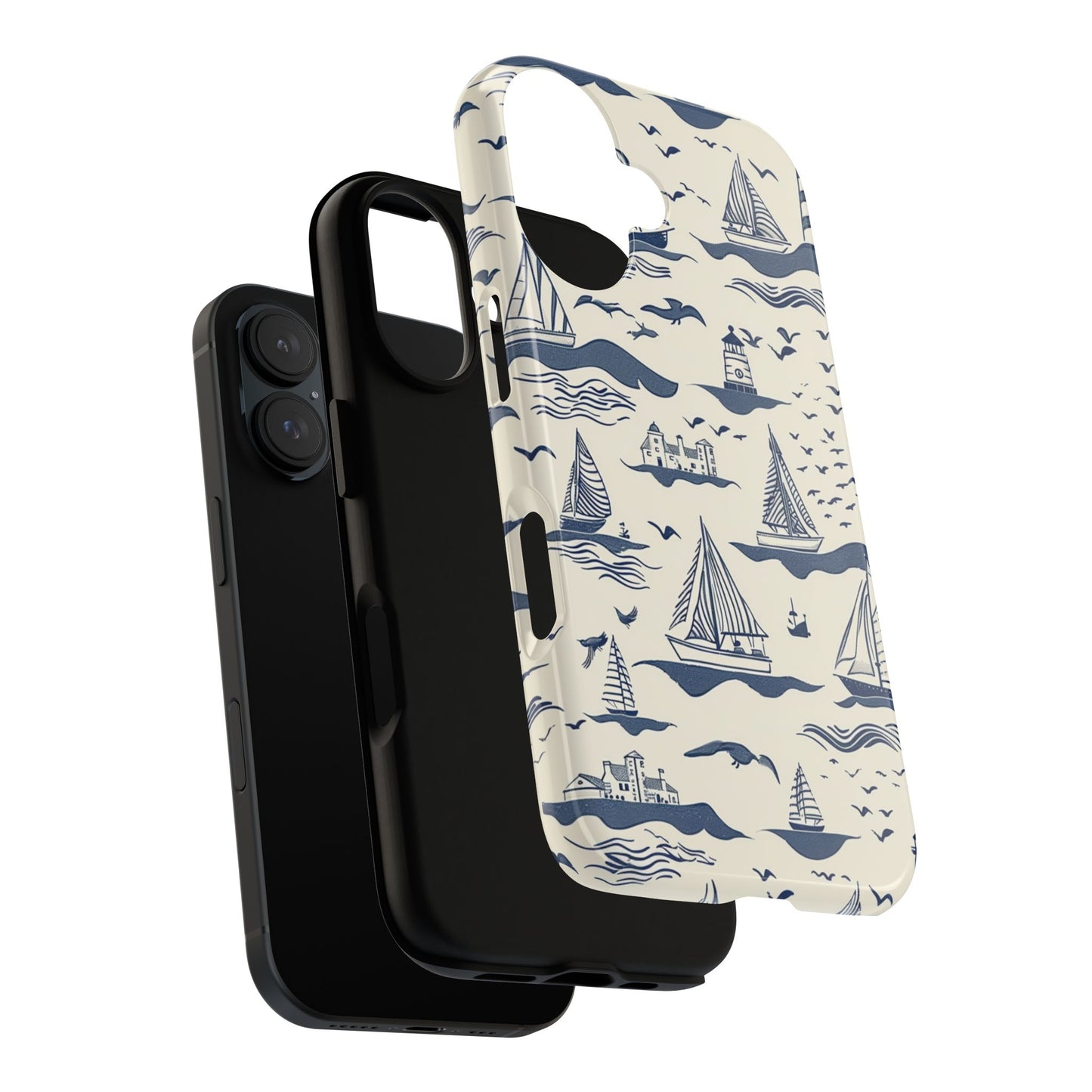Beach-themed tough phone case with lighthouse and ocean waves - Shock-absorbing protection for all phone models
