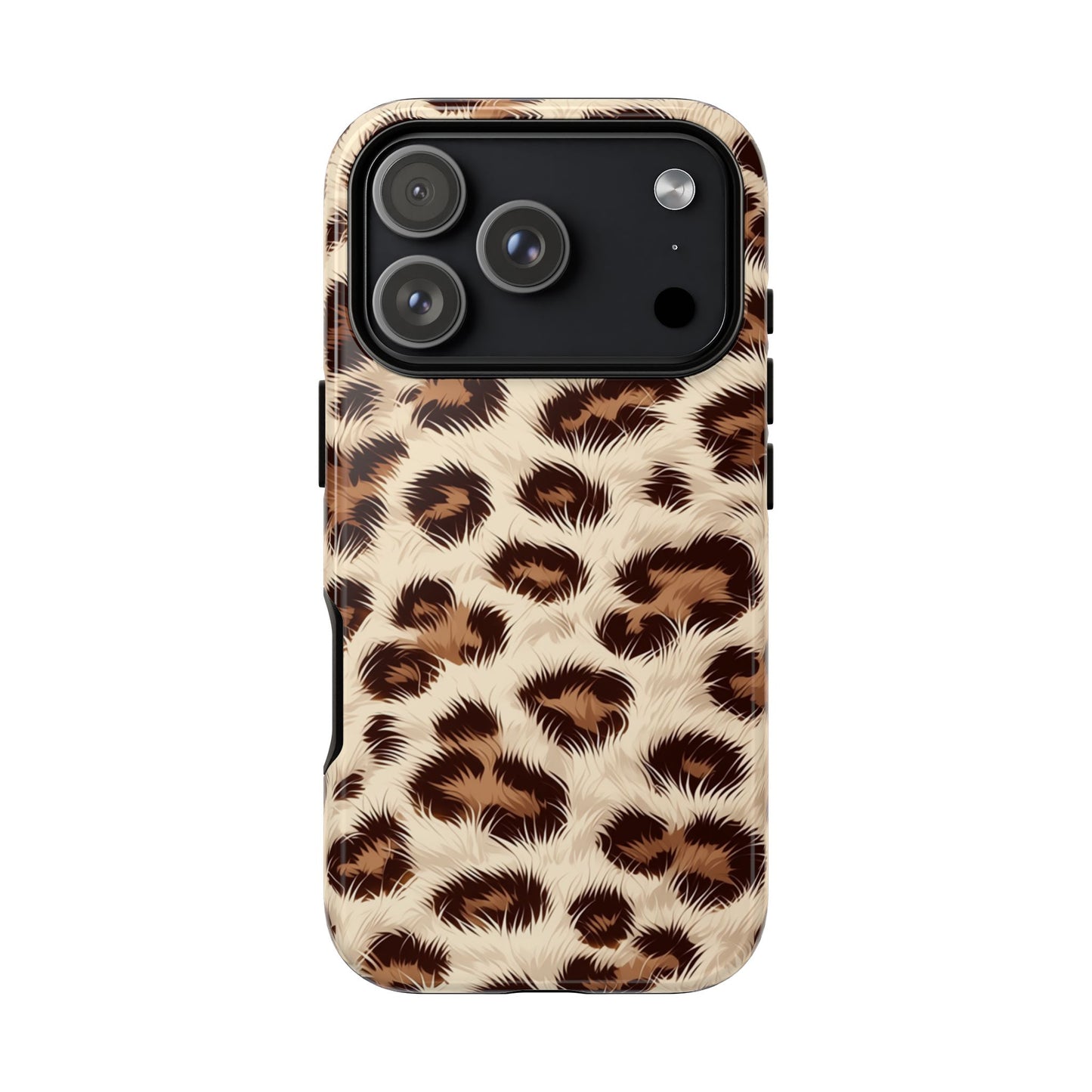 Leopard print phone case with slim profile and dual-layer construction
