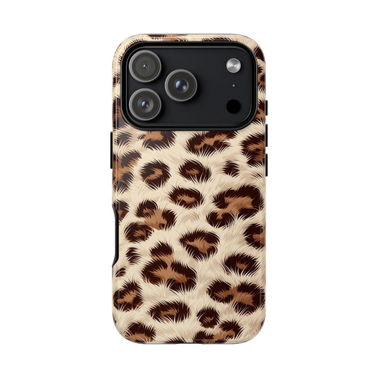 Leopard print phone case with slim profile and dual-layer construction
